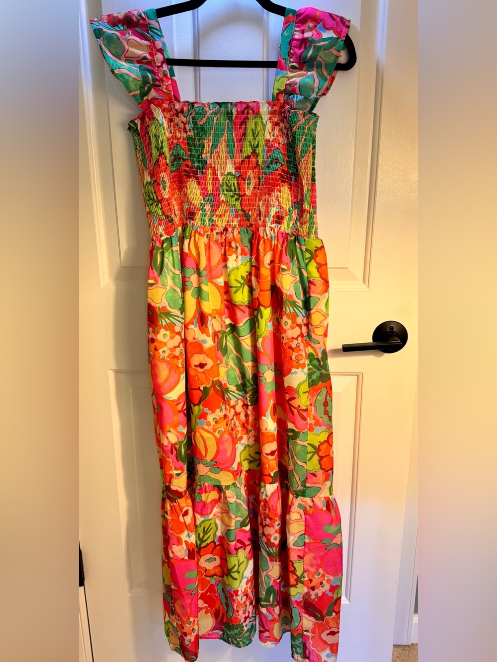 THML Bright Floral Maxi Dress in Pink, Orange and Green